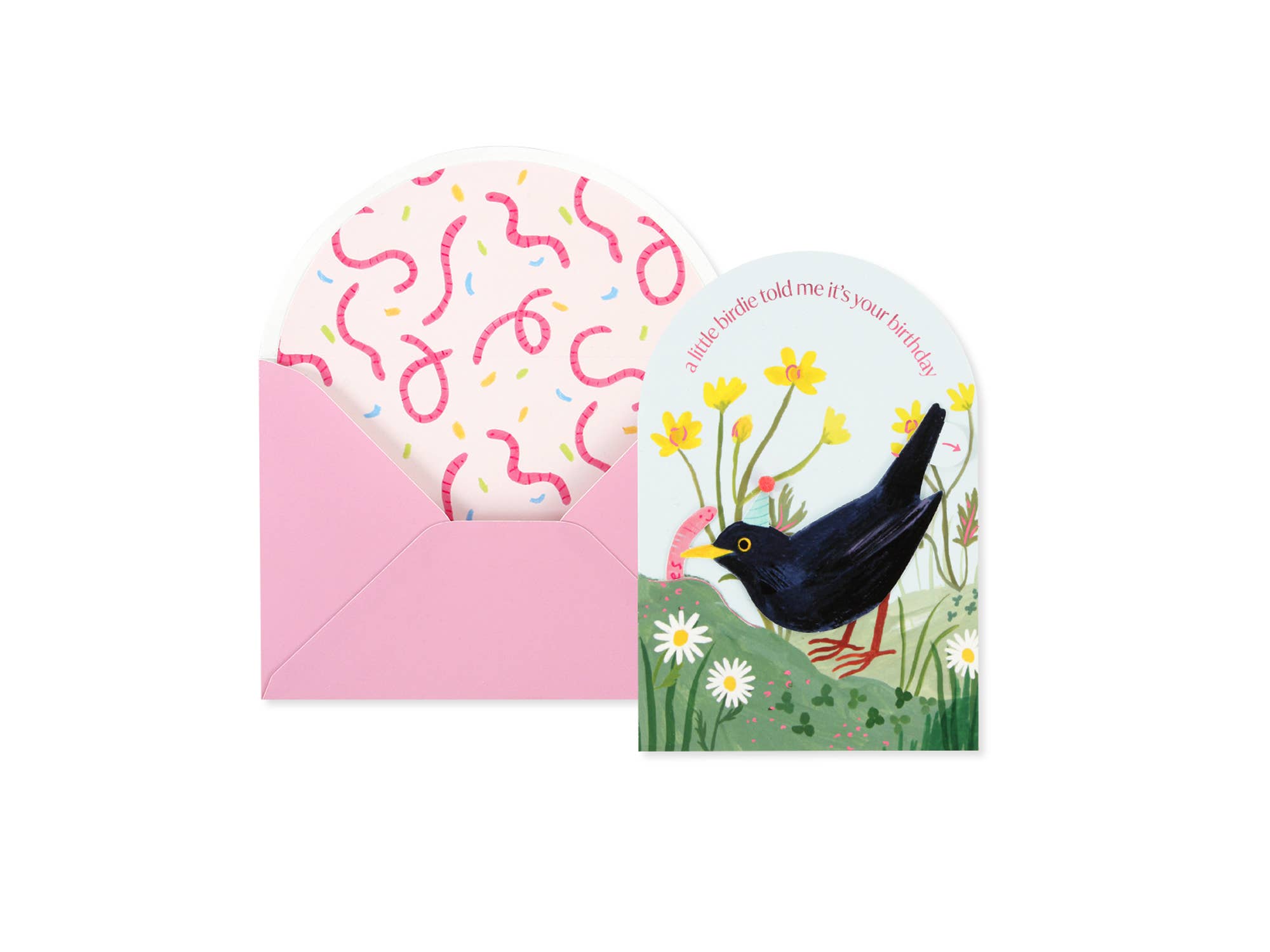 PUN FILLED PULL-TAB BIRTHDAY CARD W/ BIRD & WORM