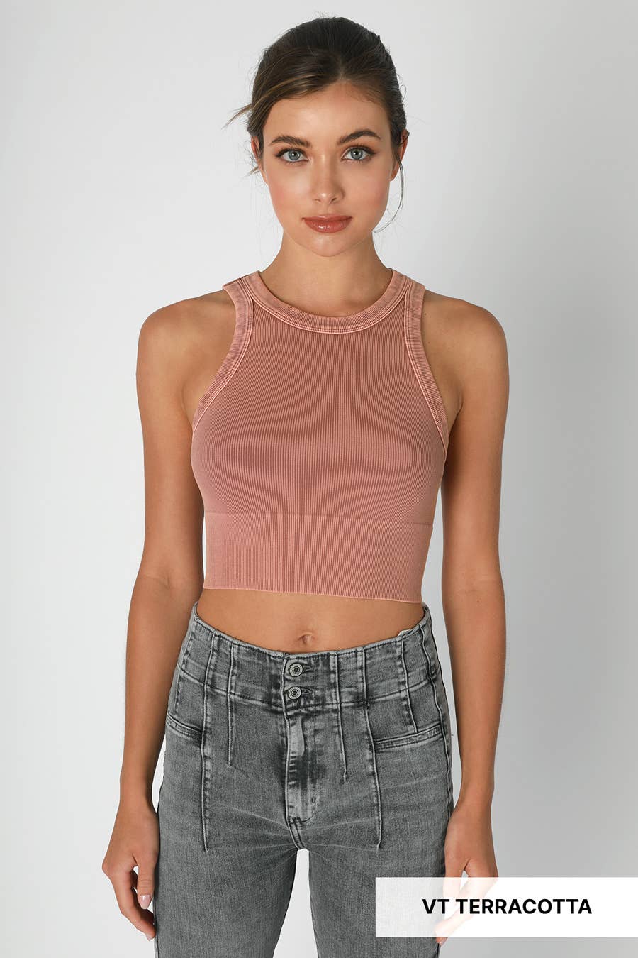 VINTAGE RIBBED HIGH NECK CROP TOP