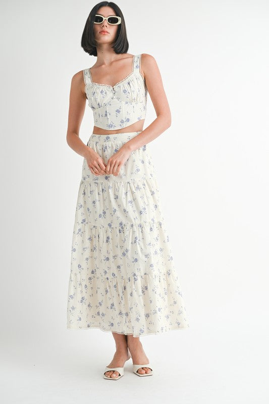 FLORAL TIERED MAXI SKIRT