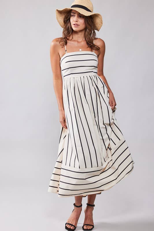 WILDFLOWER CREAM & BLACK STRIPED MAXI DRESS