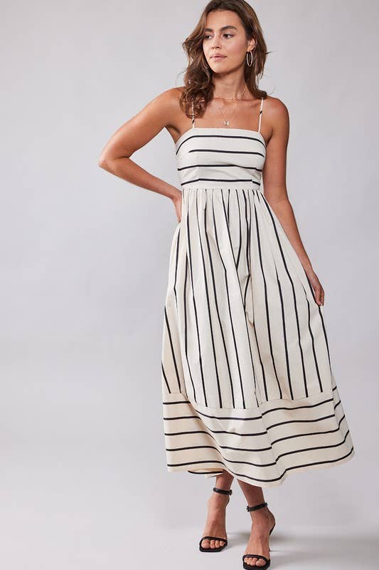 WILDFLOWER CREAM & BLACK STRIPED MAXI DRESS