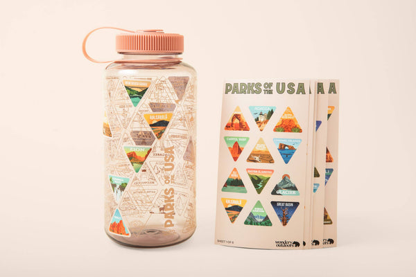 MAUVE, PARKS OF THE USA STICKER ADVENTURE BUCKET LIST WATER BOTTLE 32OZ
