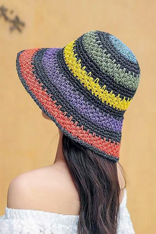 PACKABLE CROCHET STRAW BUCKET HAT