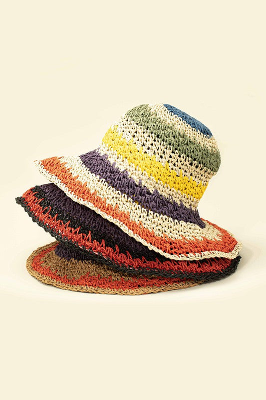 PACKABLE CROCHET STRAW BUCKET HAT