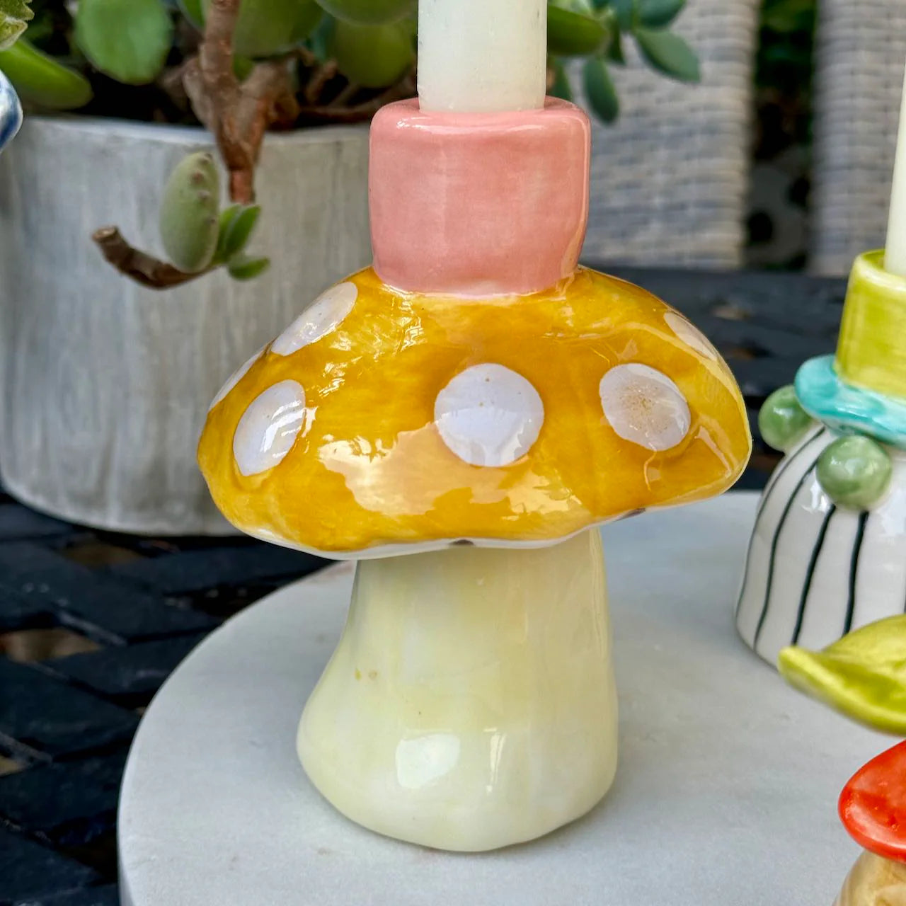 HAND-PAINTED MUSHROOM TAPER HOLDER