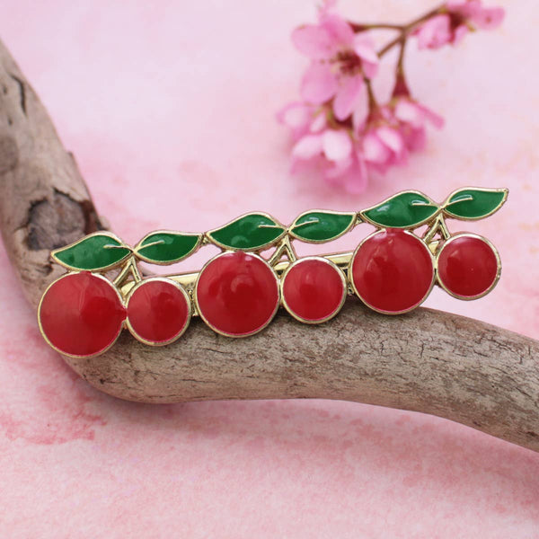 BOWL OF CHERRIES ENAMEL CHERRY HAIR CLUP