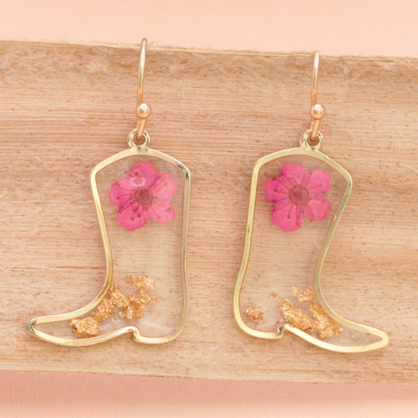 BOTANICAL BOOTS DRIED FLOWER COWBOY BOOT EARRINGS