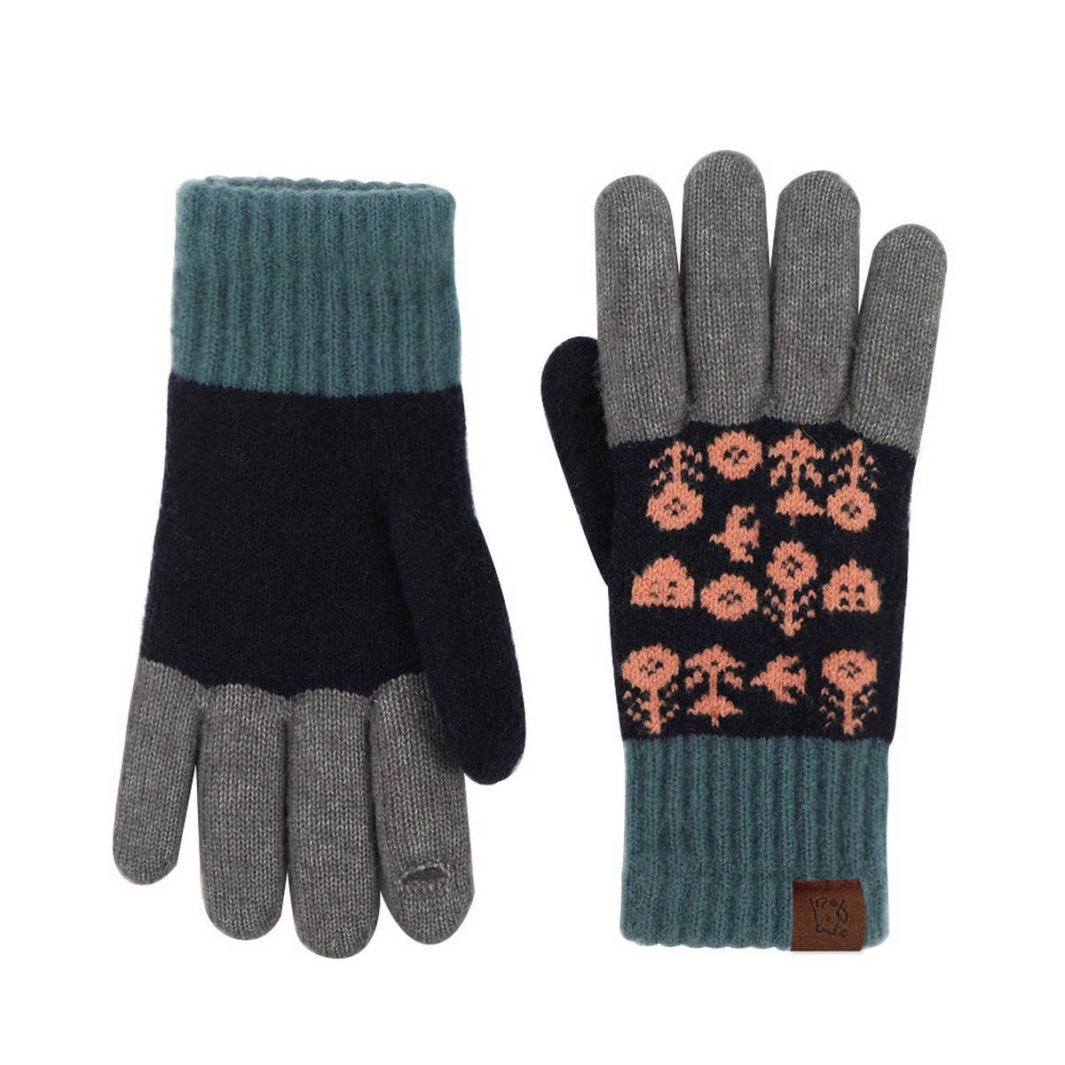 Pair of gloves with floral pattern on a white background