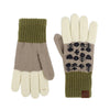 Pair of gloves with a patterned cuff on a white background
