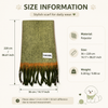 Size information graphic for a green pet scarf, showing the product with dimensions labeled as 220 cm in height and 36 cm in width, plus material, size, and weight details on a light beige background.