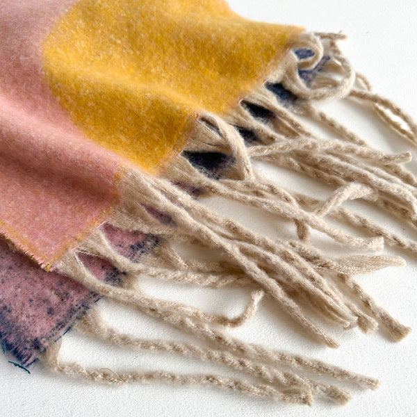 GEOMETRIC FRINGE THICK COLORBLOCK SHAWL SCARF