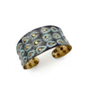 BRASS PATINA BRACELET - AQUA ON BROWN TEARDROPS AND DOTS