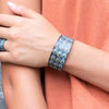 BRASS PATINA BRACELET - AQUA ON BROWN TEARDROPS AND DOTS