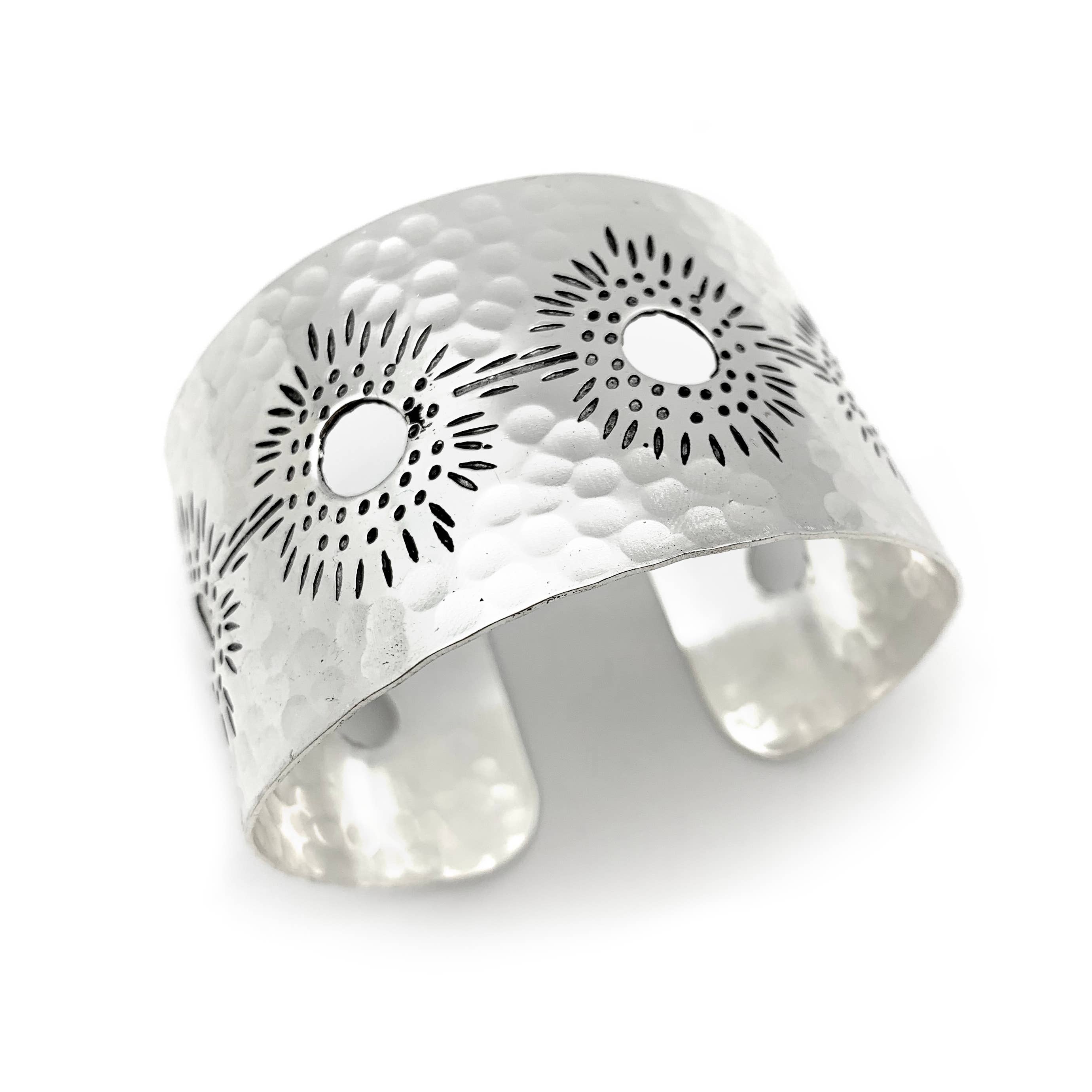 SILVER PLATED SUNBURST CUFF BRACELET