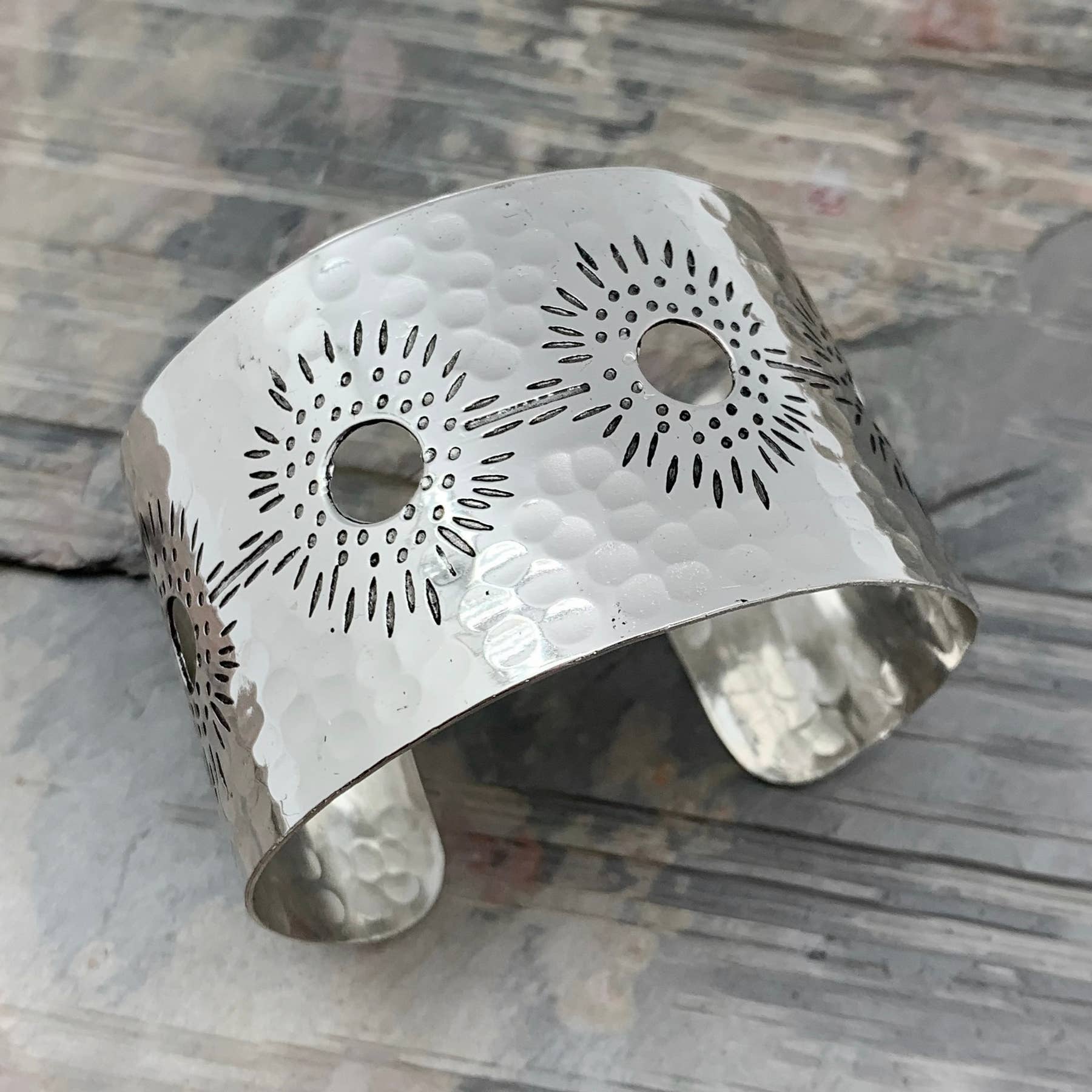 SILVER PLATED SUNBURST CUFF BRACELET