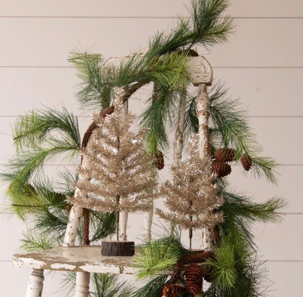TABLETOP CHAMPAGNE TINSEL CHRISTMAS TREES