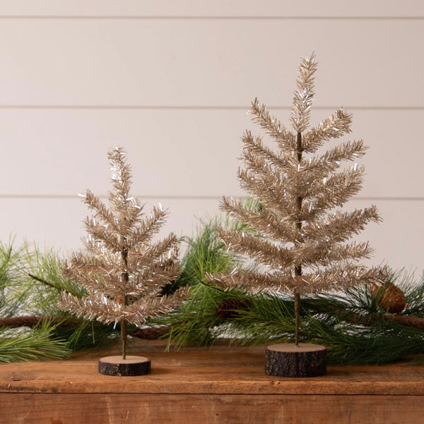 TABLETOP CHAMPAGNE TINSEL CHRISTMAS TREES
