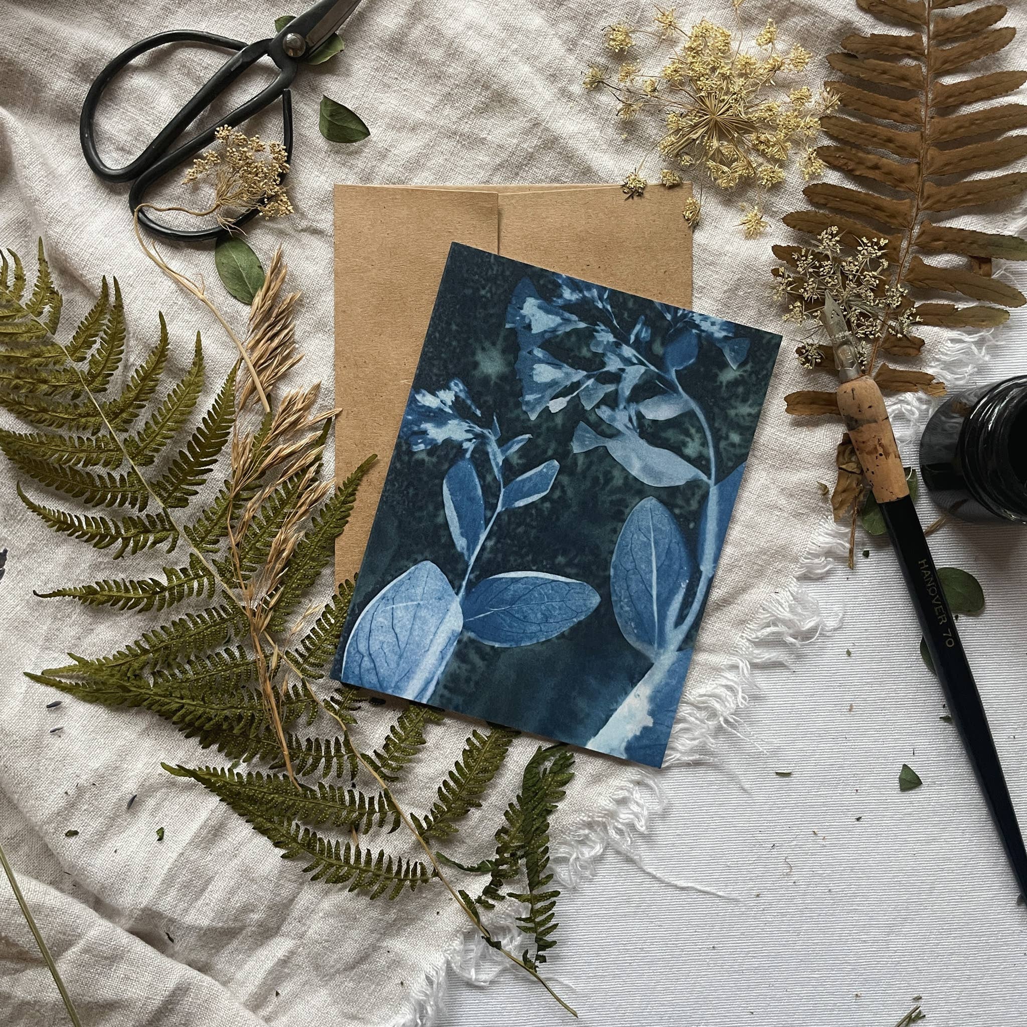 Slow Mornings no. 4 | Botanical Cyanotype Blank Card