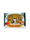 Box of Barred Woods Pure Vermont Maple Candy with a cartoon owl design on a white background