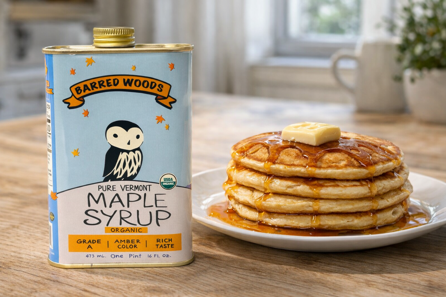 PURE ORGANIC VERMONT MAPLE SYRUP IN DECORATIVE TIN - ONE PINT