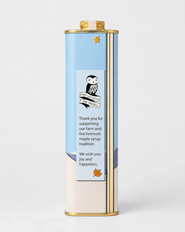 PURE ORGANIC VERMONT MAPLE SYRUP IN DECORATIVE TIN - ONE PINT