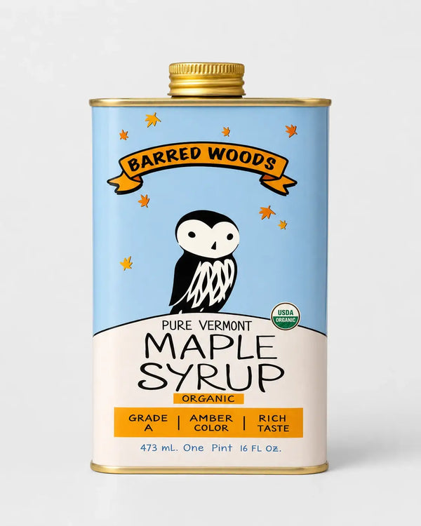 PURE ORGANIC VERMONT MAPLE SYRUP IN DECORATIVE TIN - ONE PINT