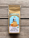 Brown bag of pancake mix with graphic owl on a stack of pancakes