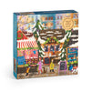 Puzzle box with a festive market scene design on a white background