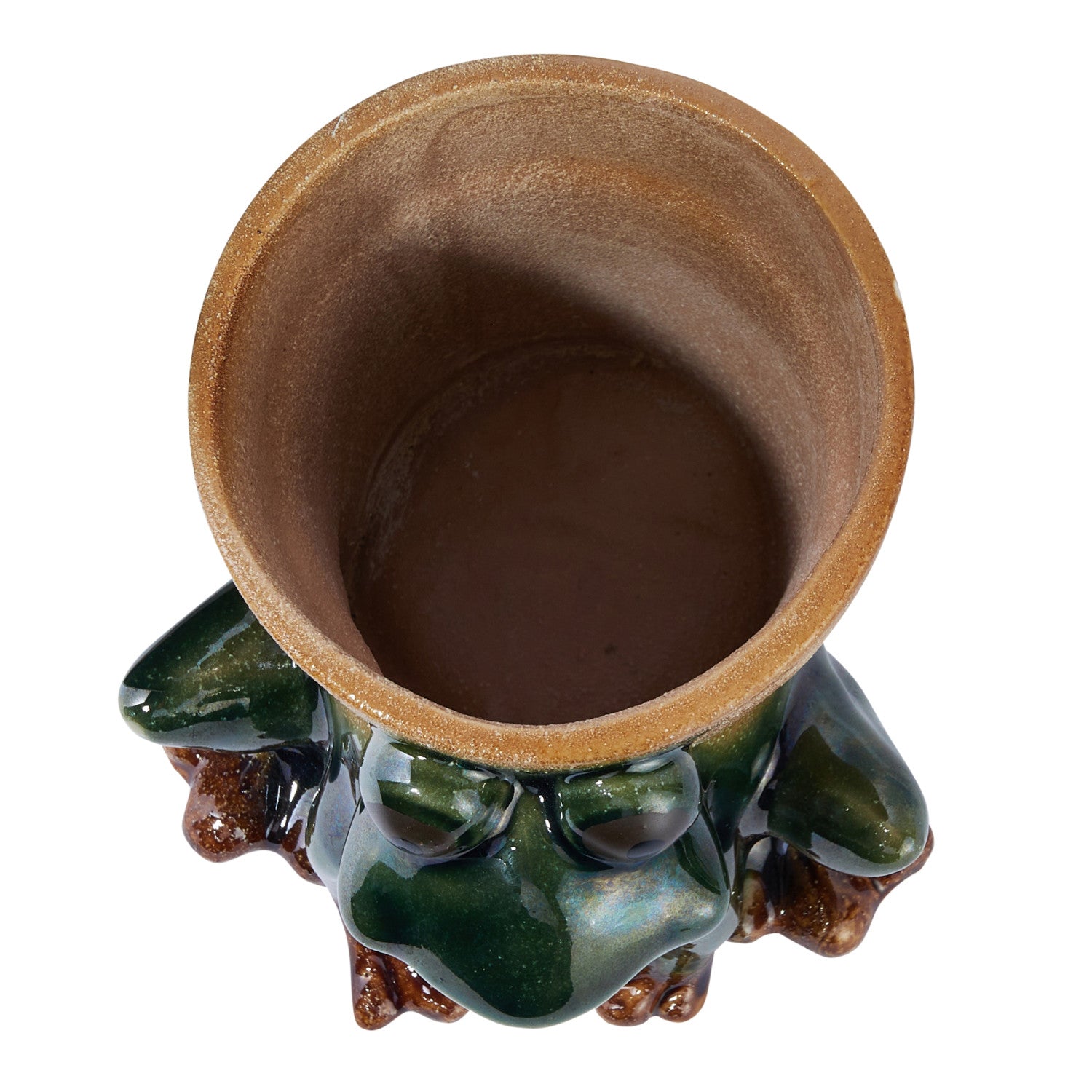 STONEWARE FROG PLANTER, REACTIVE GLAZE, GREEN, WHITE & BROWN (EACH ONE WILL VARY0