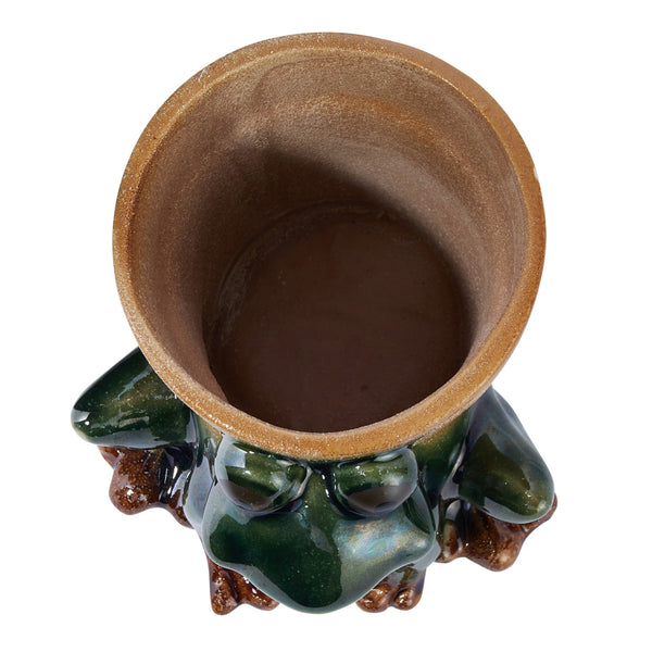 STONEWARE FROG PLANTER, REACTIVE GLAZE, GREEN, WHITE & BROWN (EACH ONE WILL VARY0