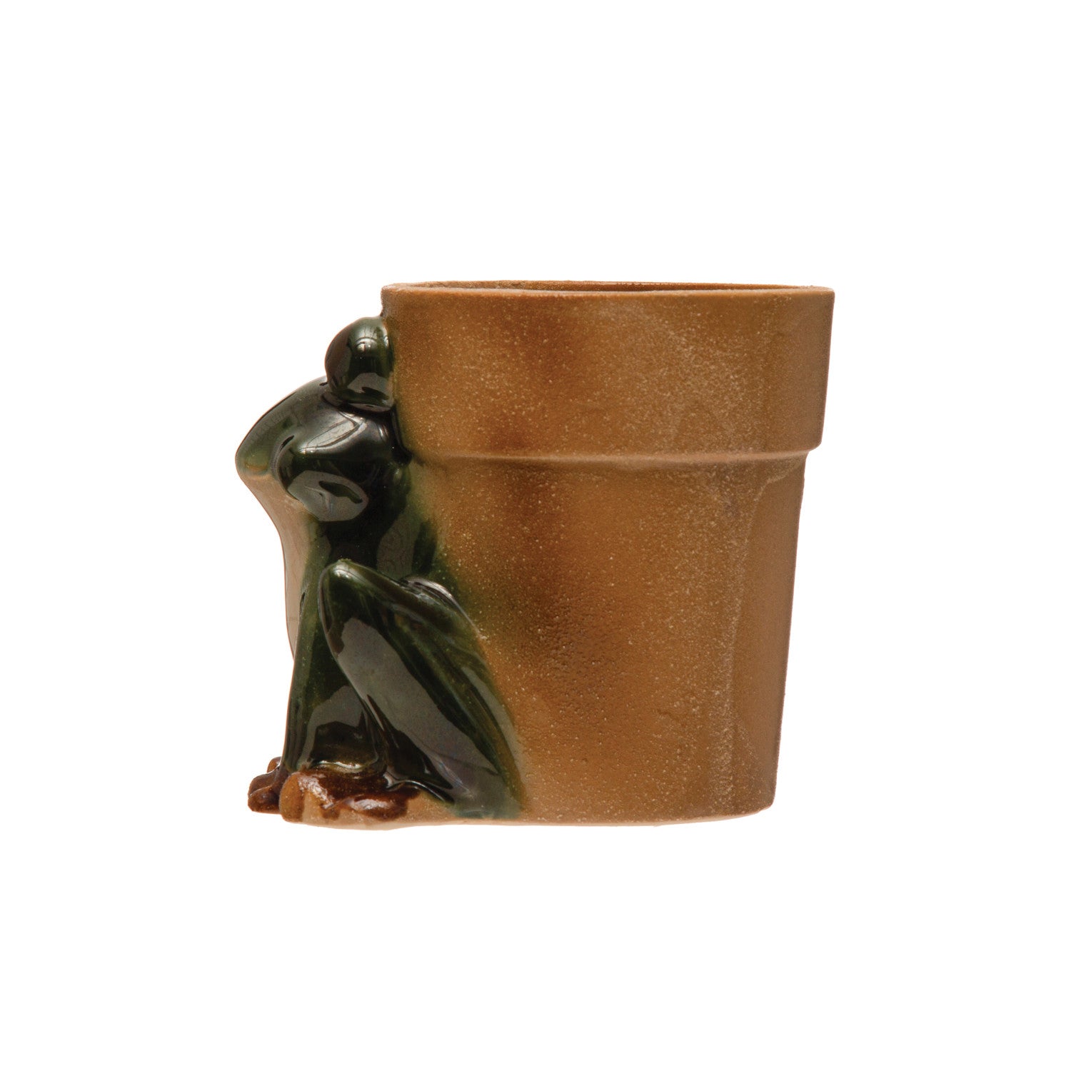 STONEWARE FROG PLANTER, REACTIVE GLAZE, GREEN, WHITE & BROWN (EACH ONE WILL VARY0