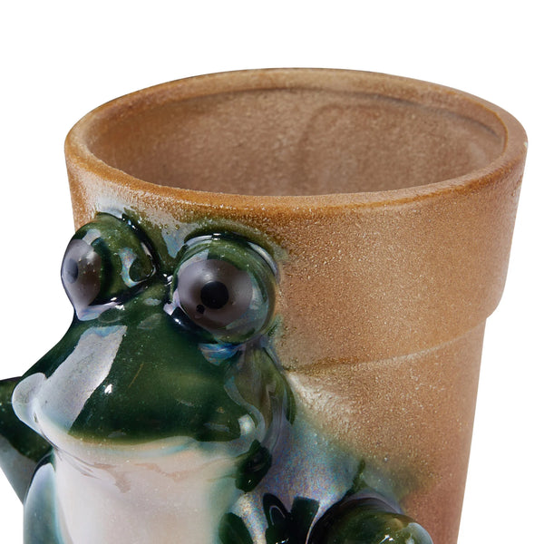STONEWARE FROG PLANTER, REACTIVE GLAZE, GREEN, WHITE & BROWN (EACH ONE WILL VARY0