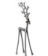 A modern, minimalist cast iron deer figurine with antlers, finished in a textured dark gray metallic finish, shown against a plain white background.