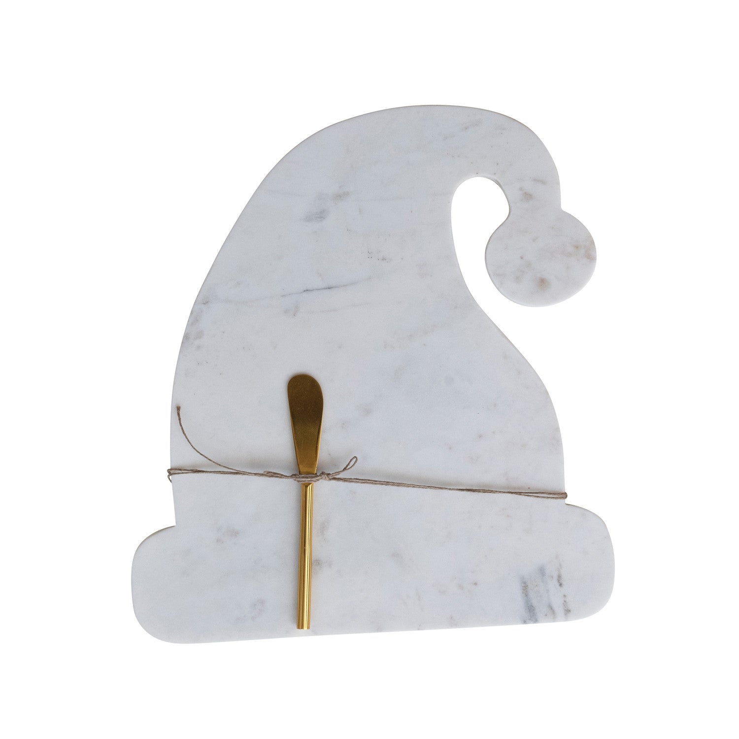 Marble Santa Hat Shaped Cheese/Serving Board with Canape Knife, Set of 2 Tied with Jute