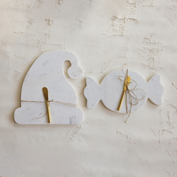 MARBLE SANTA HAT SHAPED CHEESE/SERVING BOARD WITH CANAPE KNIFE