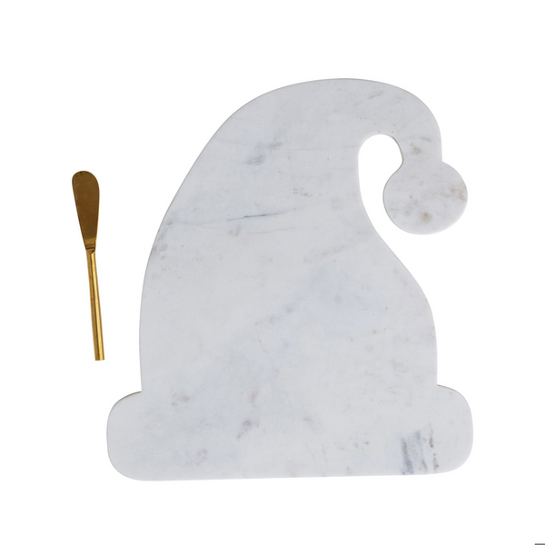 MARBLE SANTA HAT SHAPED CHEESE/SERVING BOARD WITH CANAPE KNIFE