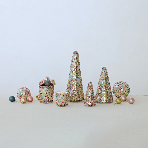 SMALL MERCURY GLASS TREE WITH BEADS
