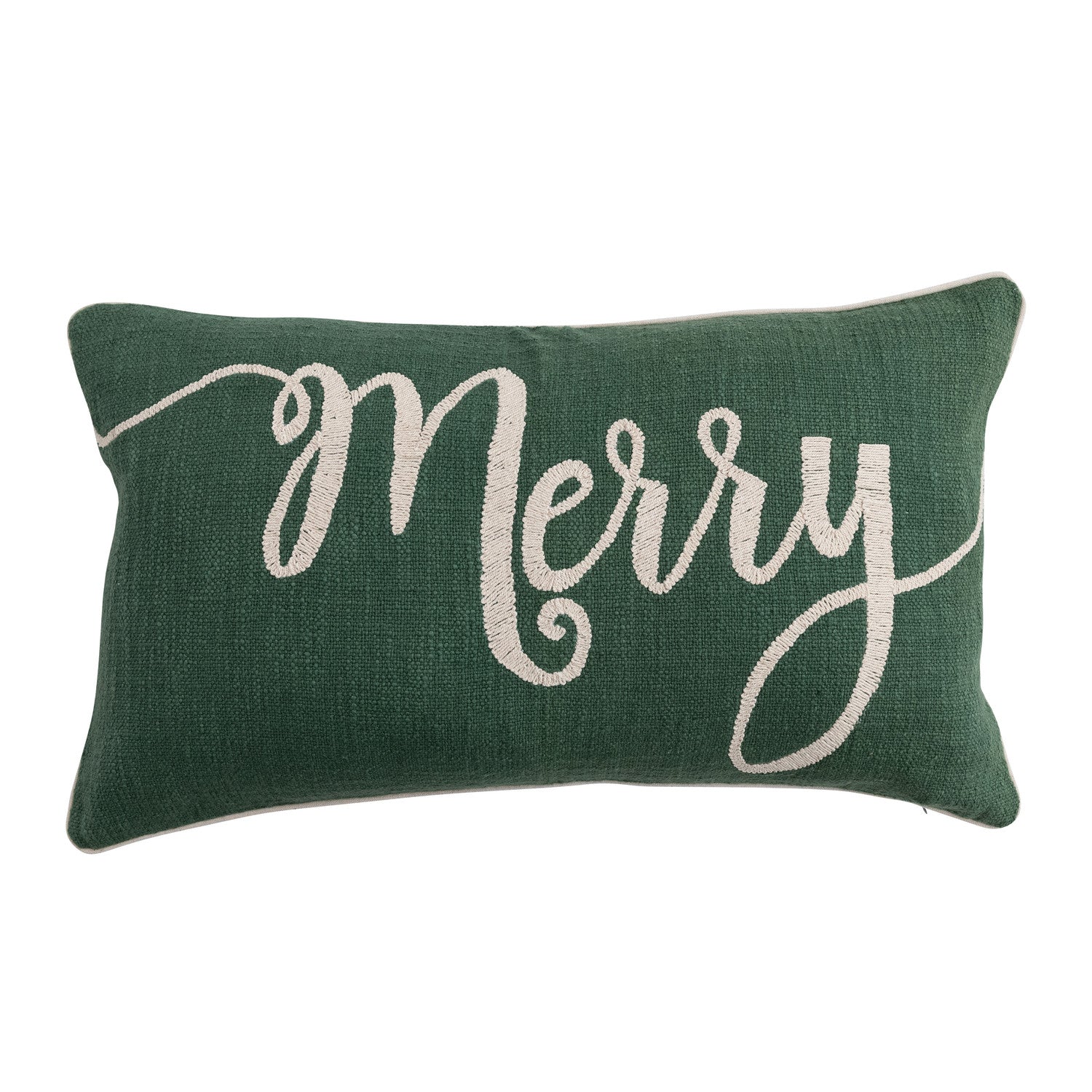Cotton Slub Lumbar Pillow with Embroidered 