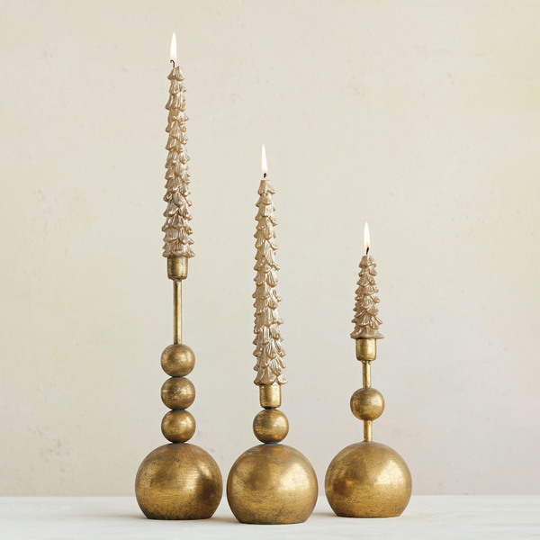 METAL BALL TAPER HOLDER, ANTIQUE GOLD FINISH