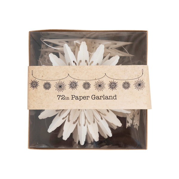 72"L SNOWFLAKE GARLAND IN KRAFT BOX, WHITE