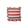 18" Square Fabric Striped Pillow with Ruffle, Red & Natural