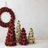 PLASTIC TINSEL BALL TREE WITH GLITTER & SILVER COLOR BEADS, RED