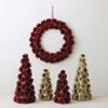 PLASTIC TINSEL BALL TREE WITH GLITTER & SILVER COLOR BEADS, RED