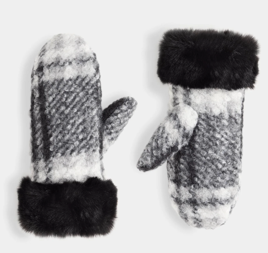 FUR CUFF PLAID MITTEN