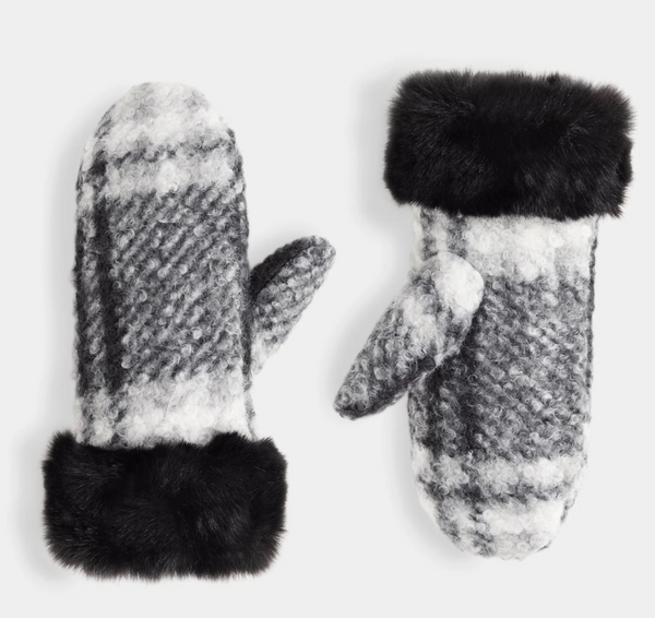 FUR CUFF PLAID MITTEN