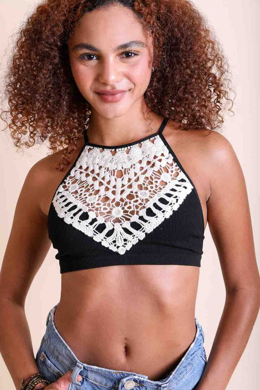 CROCHET LACE HIGH NECK BRALETTE