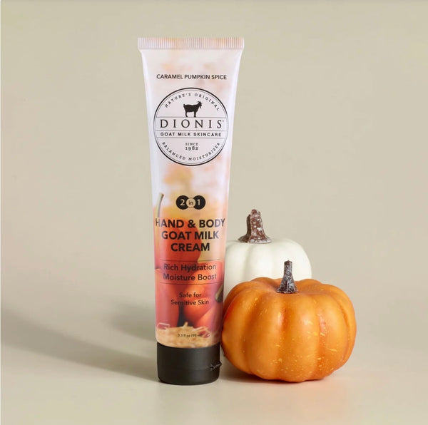 PUMPKIN caramel spice hand cream with pumpkins Sitting beside it