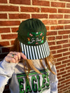 STRIPED BRIM EMBROIDERED BIRDS FAN HAT