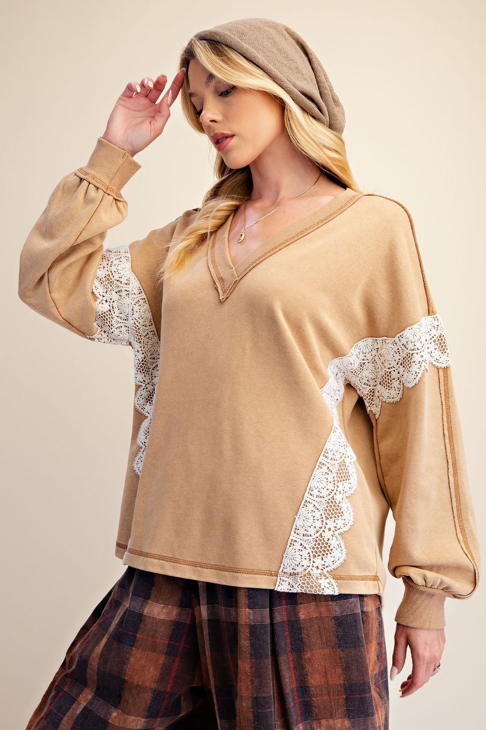 LACE DETAIL TERRY PULLOVER