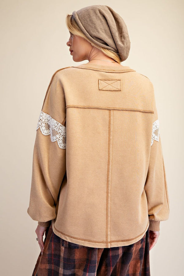 LACE DETAIL TERRY PULLOVER